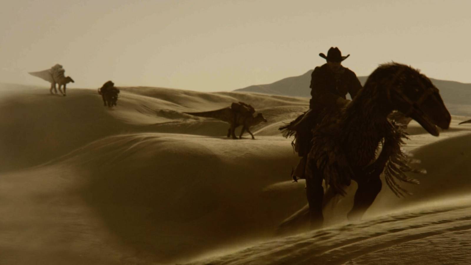 'Jurassic Park' encontra 'Tombstone' em novo faroeste de ficção científica onde cowboys montam dinossauros